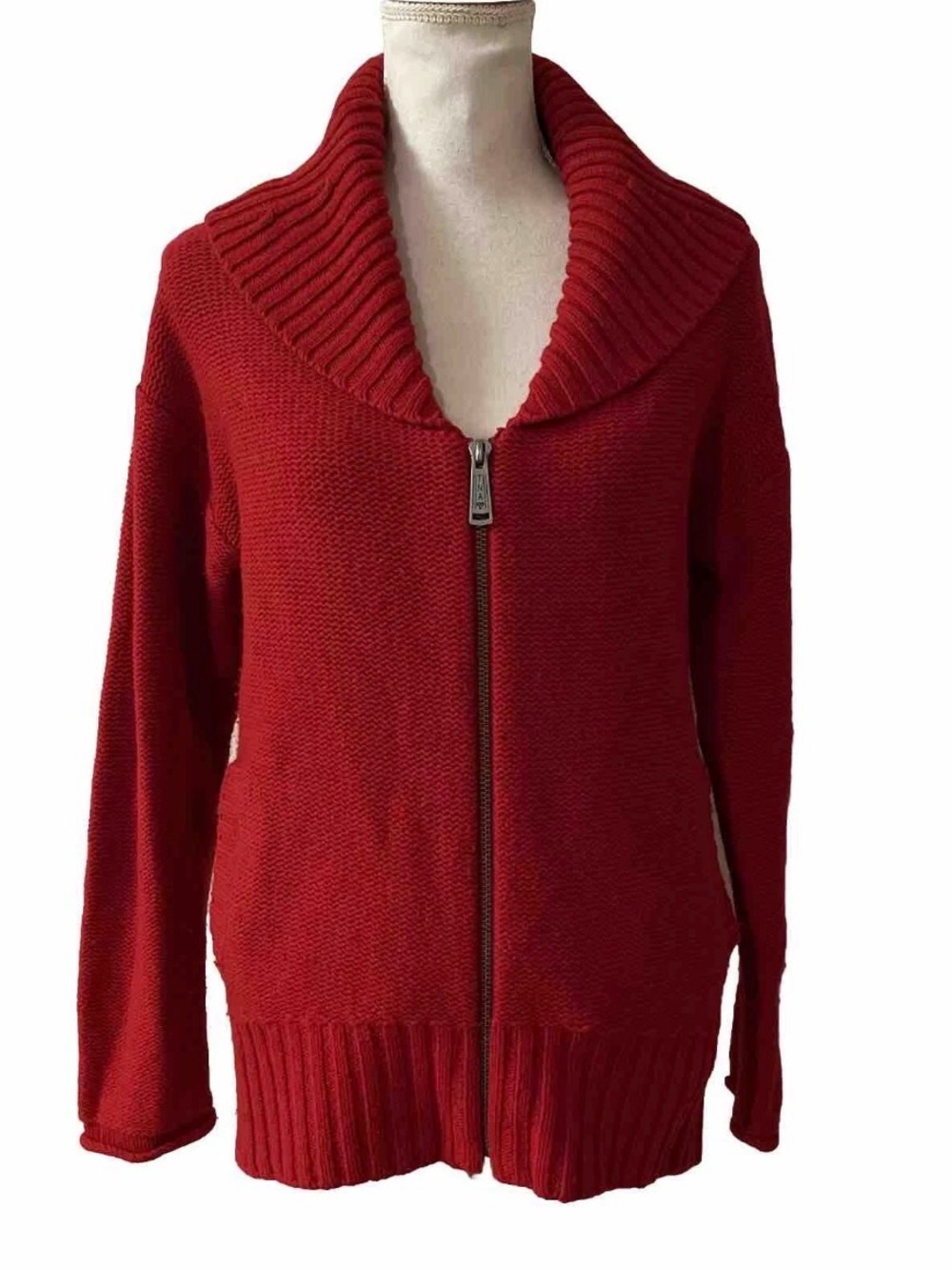Aritzia TNA Telluride 100% Wool Red Zip Knit Sweater Cardigan Size Small